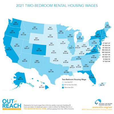 2021 Two-Bedroom Rental Unit Housing Wage